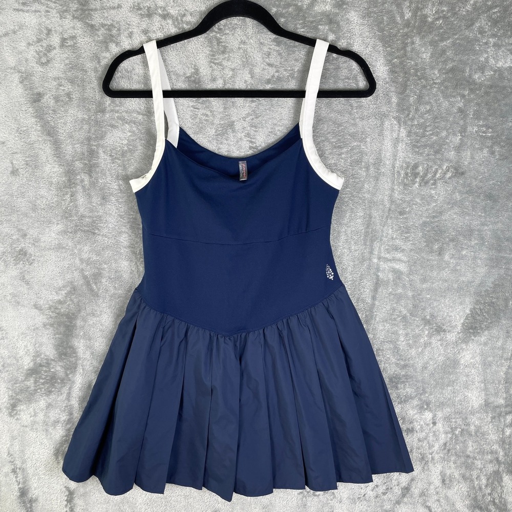 FP Movement Swing of Things Dress Womens Large Navy Blue Pleated Tennis Gym Mini